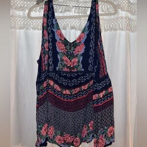Angie Floral Tank Top - Navy and Pink